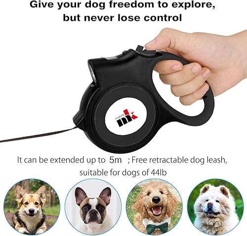 Miniatura 2 de Correa retráctil para perro con luz LED, correa extensible de 16.4 ft para cachorros pequeños y medianos de hasta 55.1 lbs, sistema de freno y