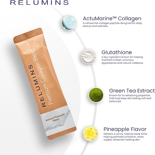 Miniatura 2 de Relumins Marine Collagen - Mezcla de bebida en polvo  Péptido de colágeno con glutatión, té verde, CoQ10 y ácido hialurónico que aumenta la piel