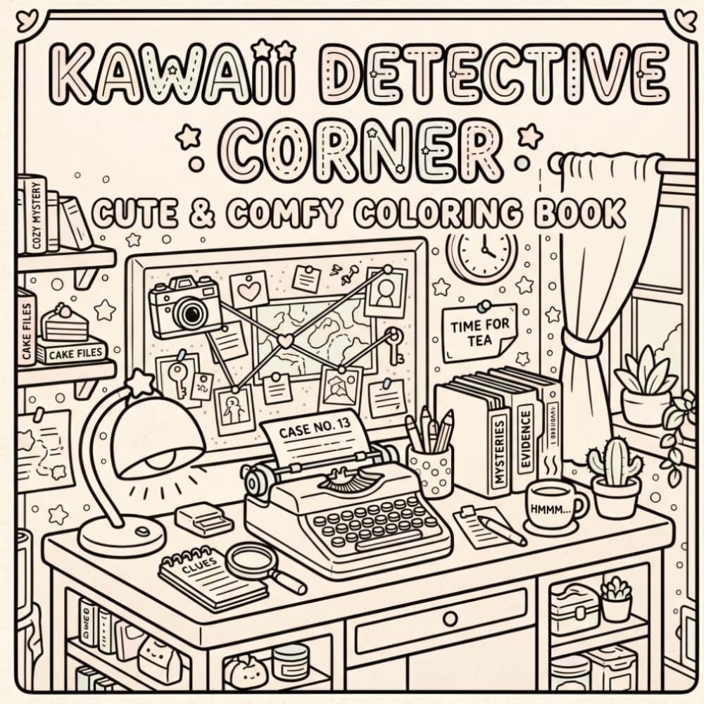 Kawaii Detective Corner: A Cute and Cozy Mystery Room Coloring Book with 40 Relaxing Interior Scenes (No Characters)