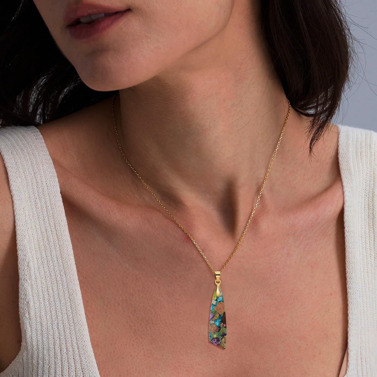 Nature Stone Necklaces for Women Boho Pendant Necklace 18K Gold Chain Necklaces - Image 3