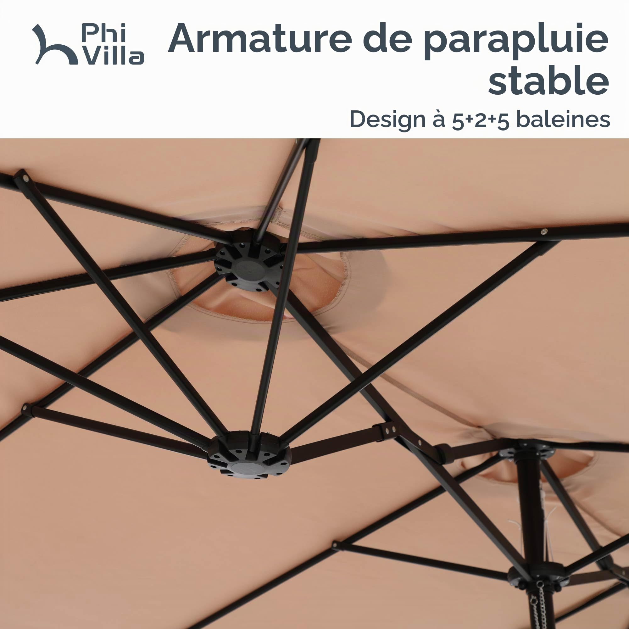 PHI VILLA Parasol de balcon rectangulaire 450 x 270 cm avec support
