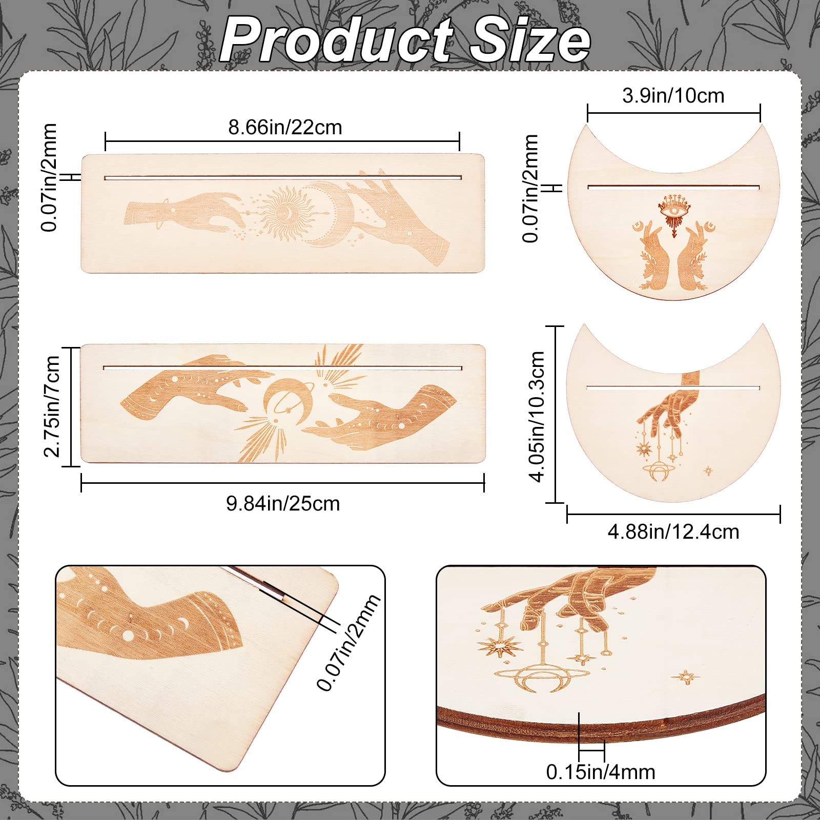 GORGECRAFT 4 Pieces Wooden Tarot Card Stand Holder Moon and Hand of Hope Pattern Tarot Card Altar Stand Rectangle Moon Shape Tarot Card Display Holder for Witch Divination Tools Ceremonial Supplies