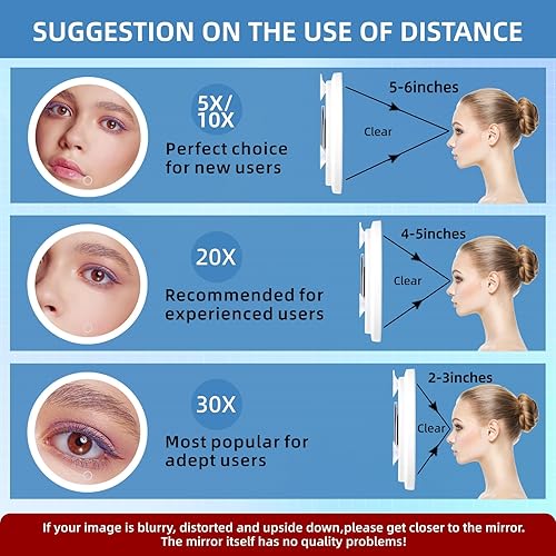 Miniatura 5 de Espejo de aumento de 20 veces con luz LED, espejo de aumento de 6 pulgadas con 3 luces de color, espejo de maquillaje regulable con aumento, espejo