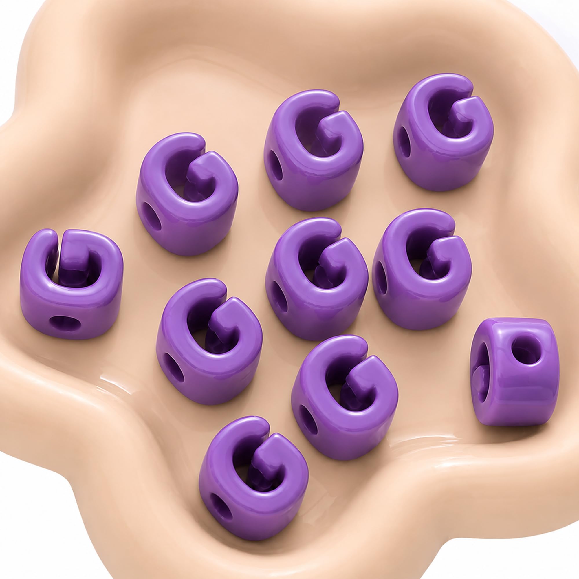 Letter Beads, 10pcs Alphabet Beads, Large Acrylic Letter Beads with 6mm Holes for Bracelet Making, Jewellery, Keyrings and Craft Projects (Purple, Letter G)