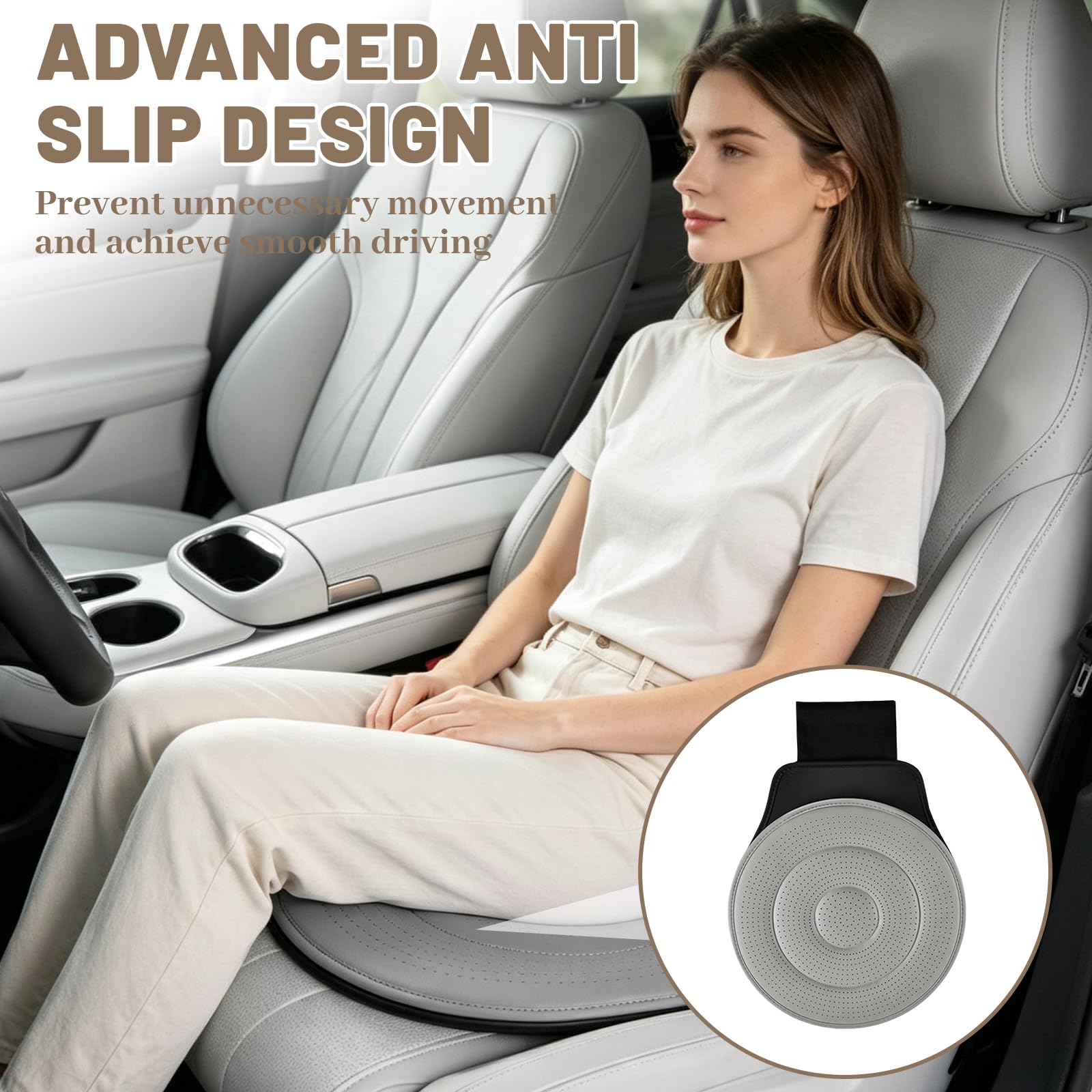 Cuscino girevole a 360°, per seggiolino auto, assorbente e permeabile all'aria, antiscivolo, rotondo, adatto per anziani e donne incinte (grigio)