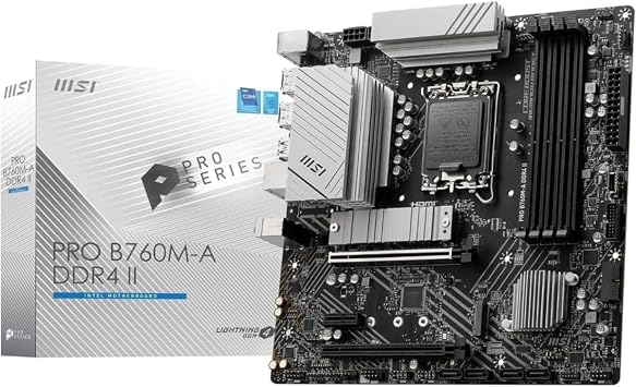 MSI Motherboard PRO B760M-A DDR4 II for 14th/13th/12th Generation Intel CPU LGA1700 B760 Equipped MB6318 for Comfortable Gaming in a White Custom PC