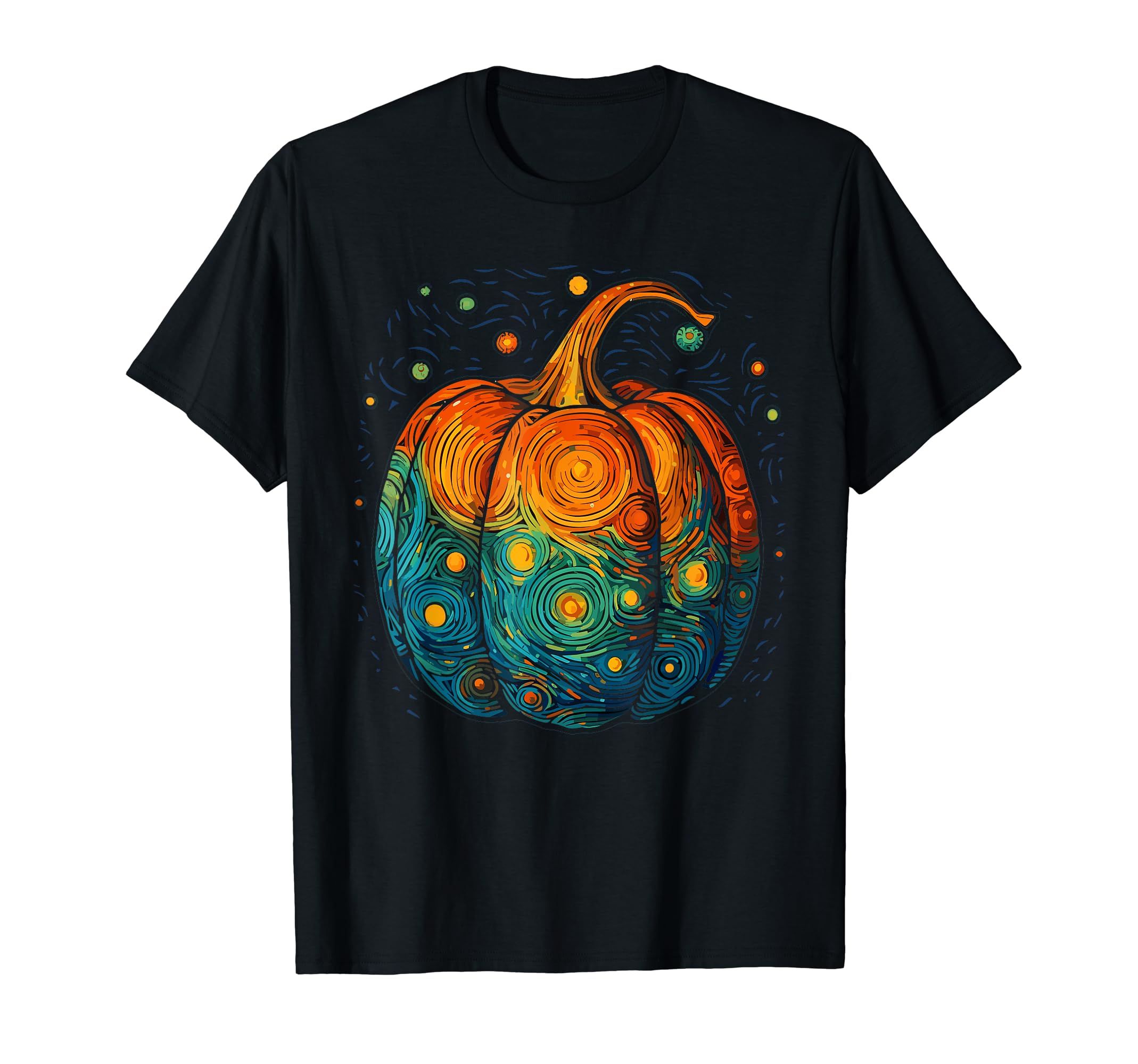 Pumpkin Design Women Teen Girls 2023Pumpkin Halloween Thanksgiving Starry Night Van Gogh T-Shirt