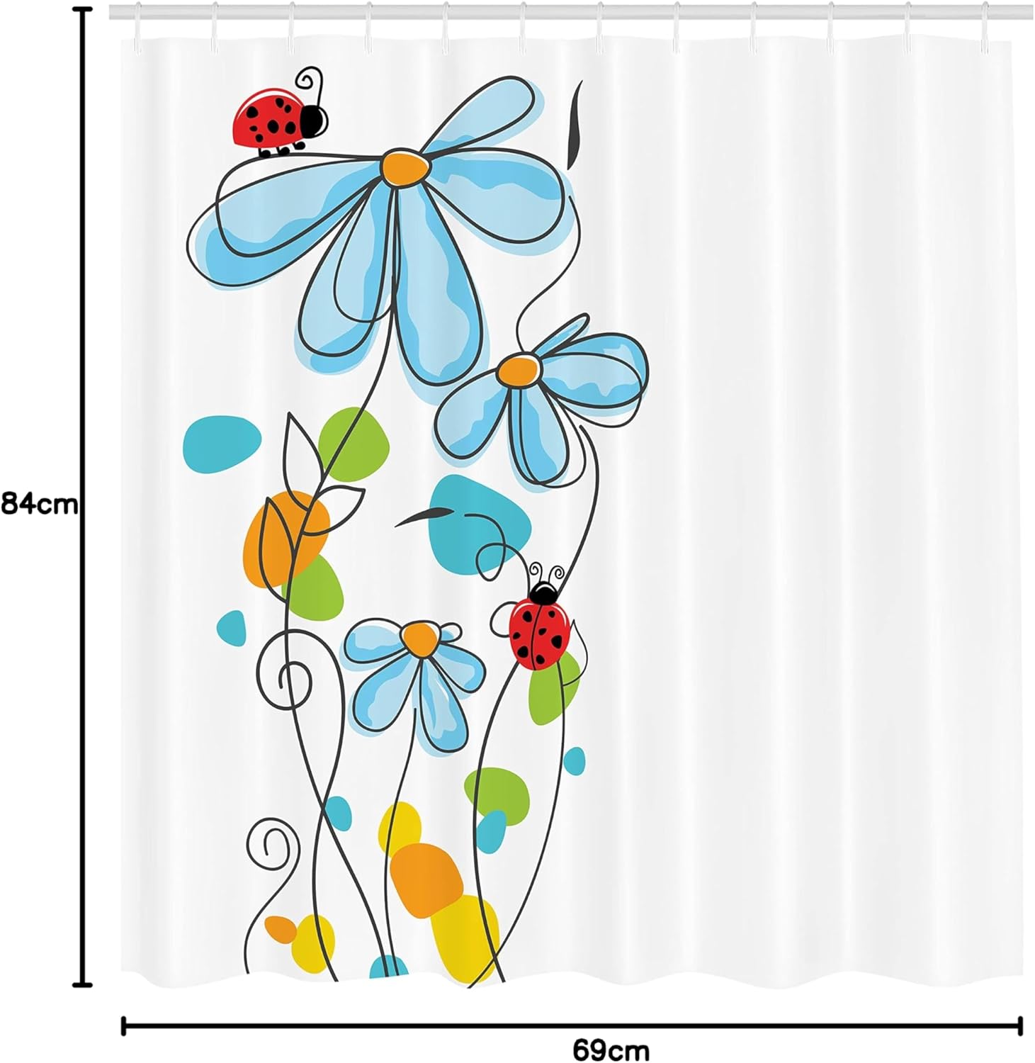 Ambesonne Ladybugs Shower Curtain, Flowers Oval Dome-Shaped Ladybugs Illustration Never Ending Love Story Luck, Cloth Fabric Bathroom Decor Set with Hooks, 69" W x 84" L, Multicolor