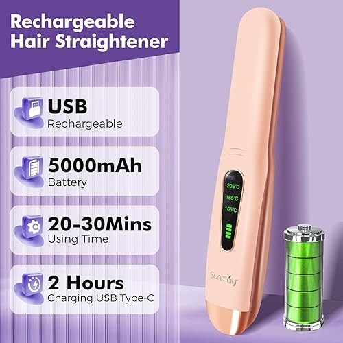 Miniatura 6 de Sunmay Voga - Alisador y rizador de pelo inalámbrico 2 en 1, mini plancha plana para retocar cabello corto y fino, varita rizadora portátil de viaje