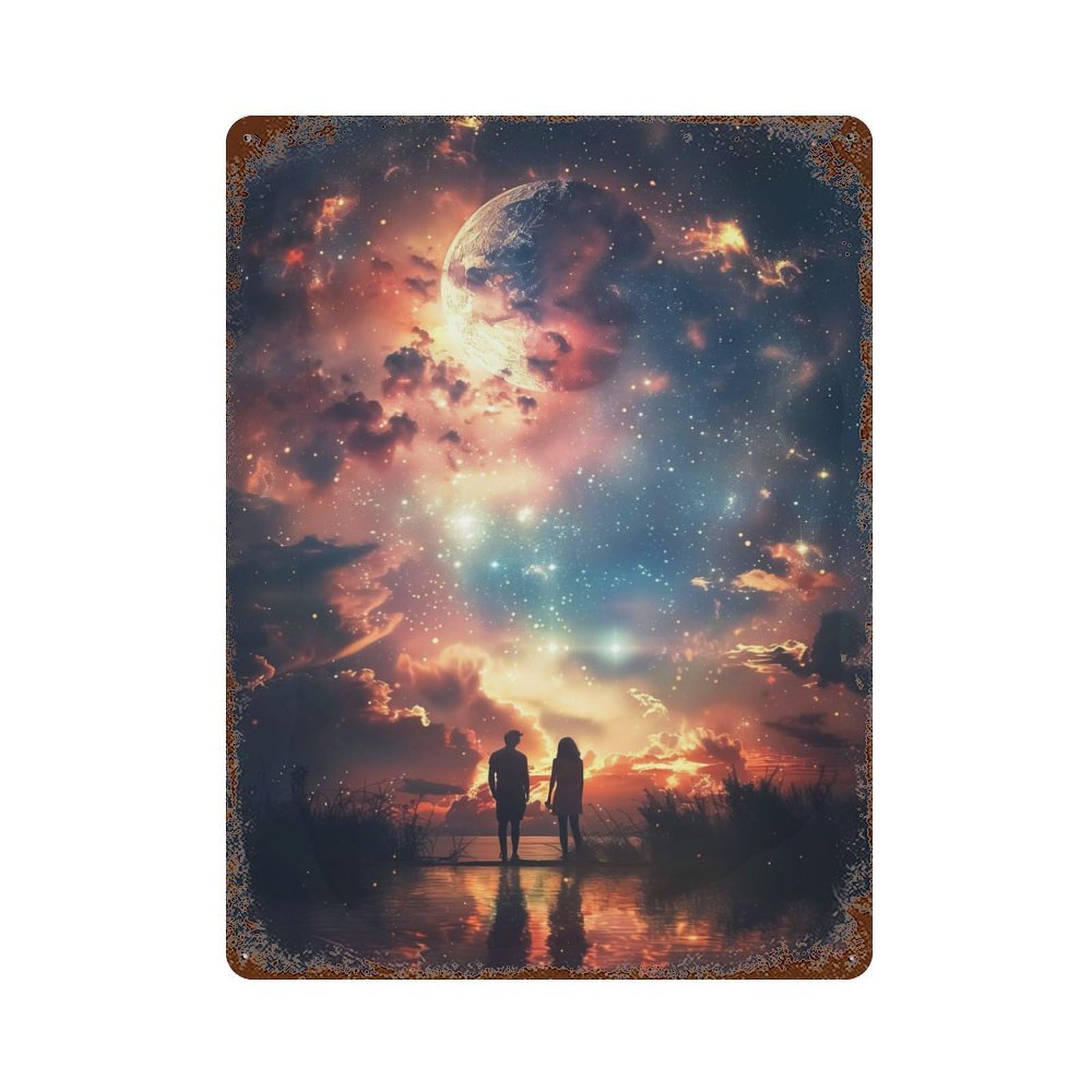 Galaxy Sunset Vintage Rust Metal Sign 15.7"x11.8", for Basement, Hobby Room And Garage Decor, Farmhouse Wall Decor