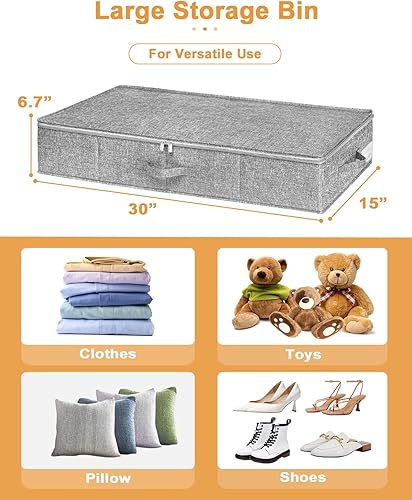 Miniatura 5 de punemi Almacenamiento debajo de la cama, paquete de 3 bolsas contenedoras de almacenamiento debajo de la cama con tapa, organizador plegable y