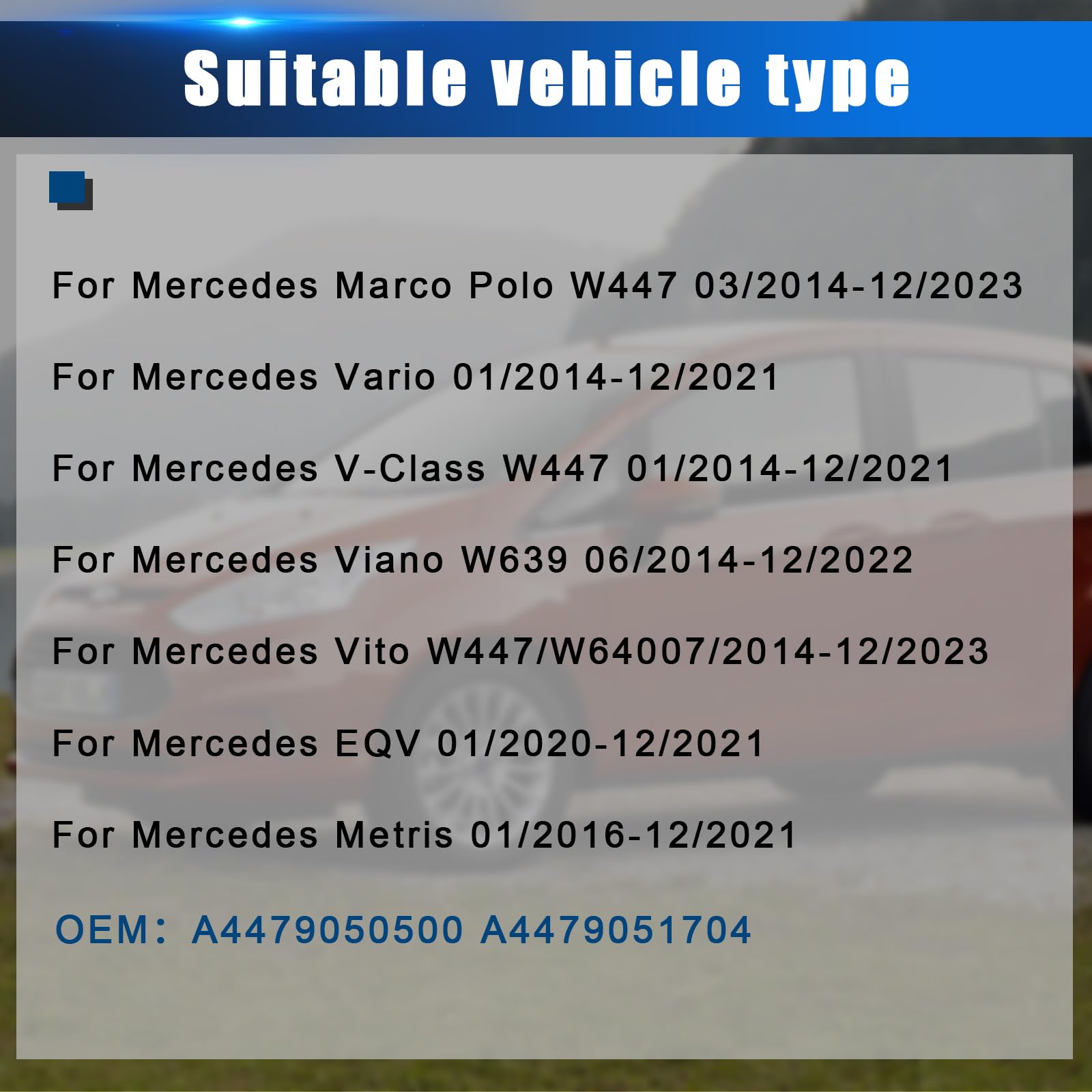 Sensore di Pressione dei Pneumatici Compatibile con Mercedes-Benz Marco Polo V-Class W447 Viano W639 Vito EQV Metris RDKS TPMS A4479050500 A4479051704