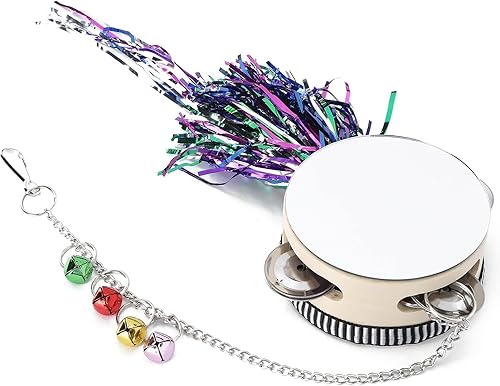 Vista 6 de Juguetes de espejo de pollo, juguetes de espejo colgante con campana, juguete de tambor de espejo de pollo para mascotas, pollo, gallinas