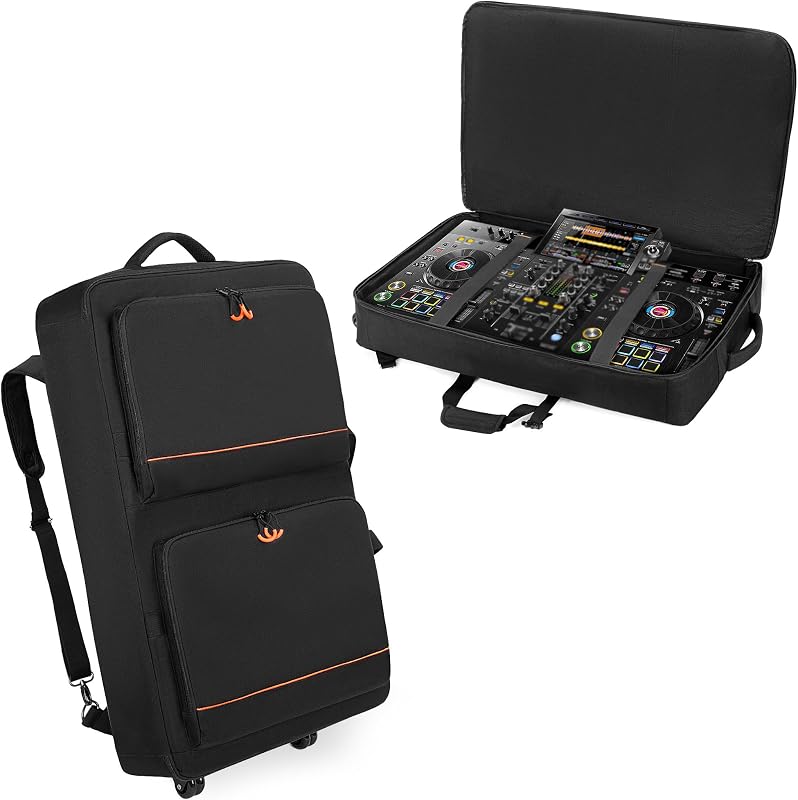 DJ Controller Bag Backpack with Wheel Compatible with Pioneer Mixer | Padded Wheeled DJ Carrying Case Bag with Accessory Pocket Fits for Pioneer XDJ RX2/XDJ RX3/XDJ-RX/DDJ FLX10/DDJ REV7/DDJ 1000