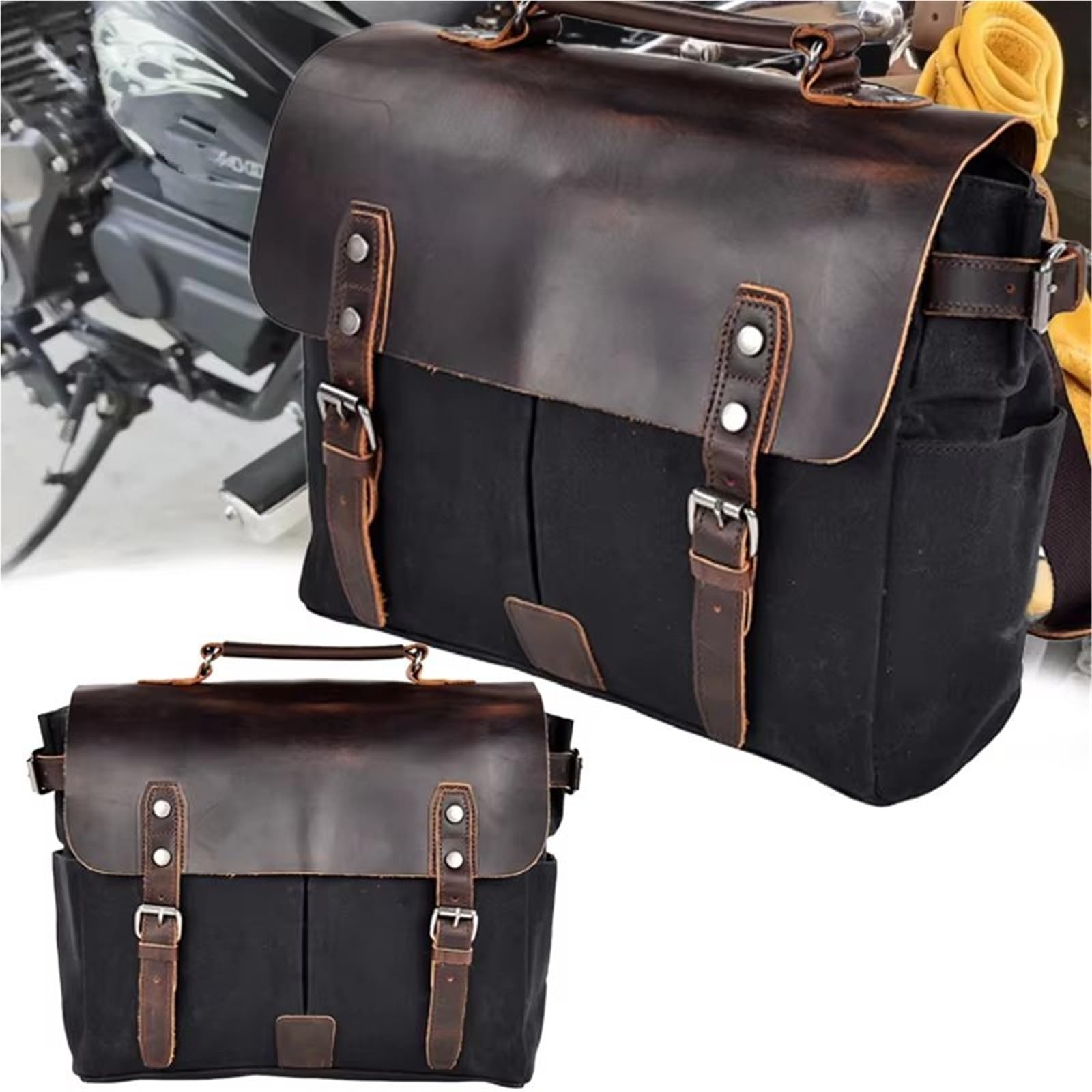 Selle Sac À Dos Moto Sacoche Latérale De Moto Vintage En Toile Cirée Pour Homme À Bandoulière