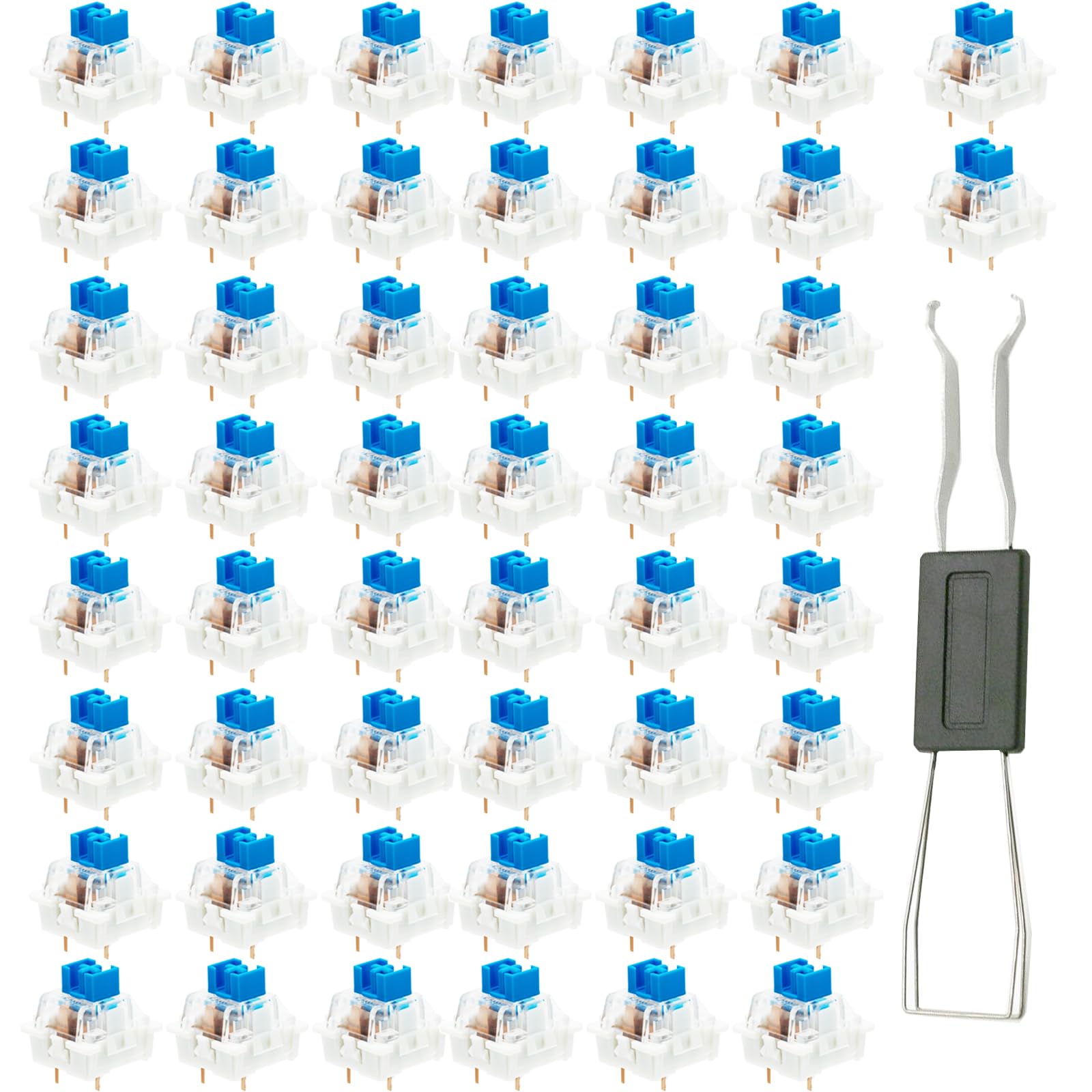Photo 1 of 50 Blue Keyboard Switches 3 Pin Tactile Mechanical Keyboard Switches Dustproof Waterproof Gaming Keyboard Accessories DIY Replacement Kit with Switch Puller