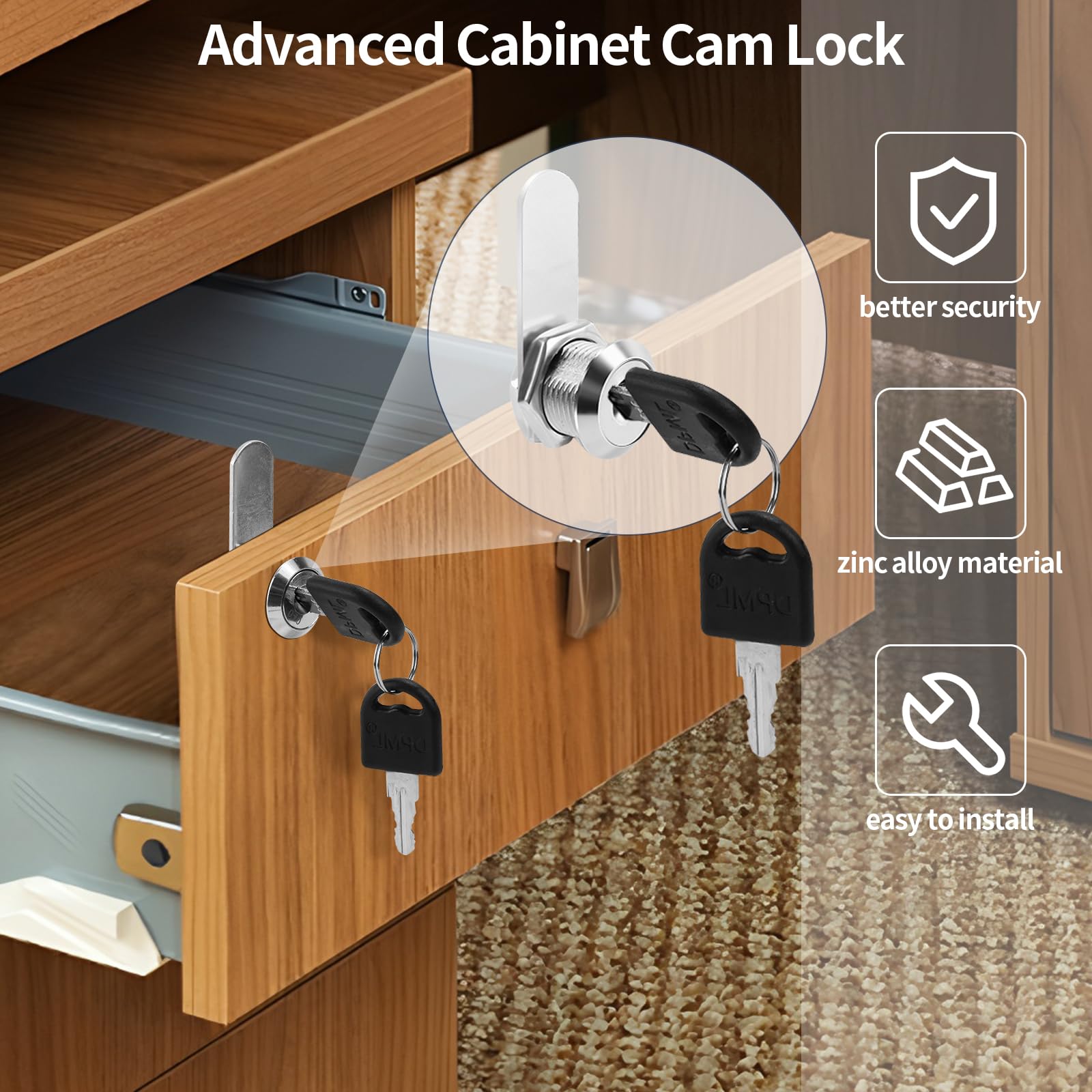 Cam Locks with Keys - 5 Replacement Lock Plates -3 Cam Locks with Keys - 5 Replacement Lock Plates -3