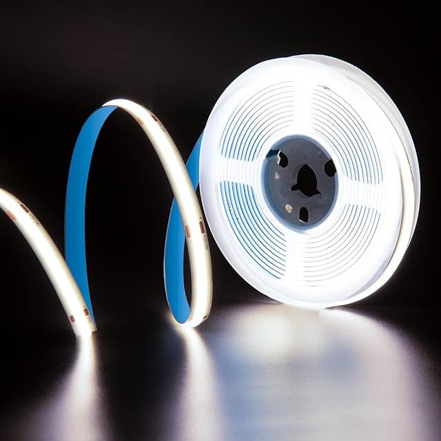 PAUTIX COB LED Strip Cool White 6000K DC24V, 5M 480LEDs/M CRI90+ Bright Flexible LED Tape Lights for, Cabinet, Wardrobe, Home DIY Lighting Project with 8mm COB Connector(Power Supply Not Included)