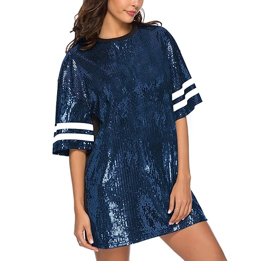 Zoctuo Women Sexy Casual Sparkly Sequin T-Shirt Dress Short Sleeve Party Club Outfit(L23168,Pink,M)