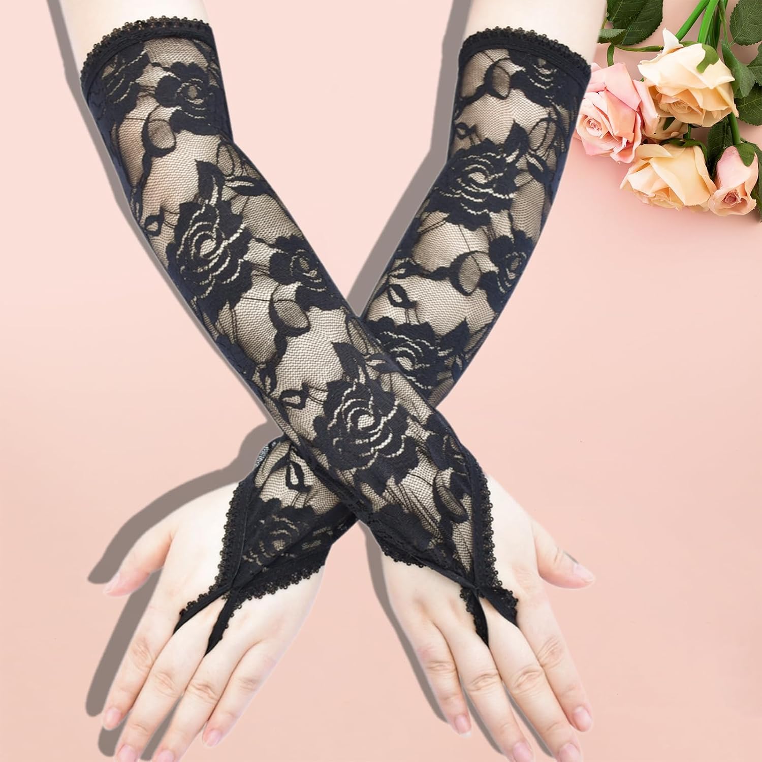 Lace Flower Gloves Fingerless Breathable and Comfortable Arm Sleeves for Formal Occasion and Costumes Evening Party