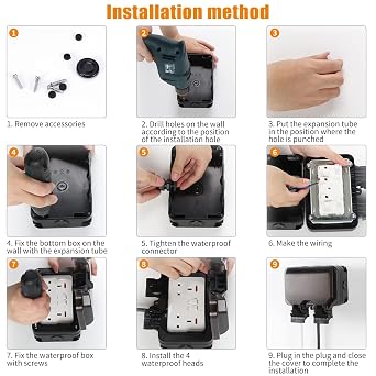 Outdoor Socket, Outdoor Double Sockets with 3M Extension Cable, IP66 Weatherproof Wall Electrical Outlets with On-Off Switch and Indicator Light, Outside Plug Socket for Garden Garage Yard