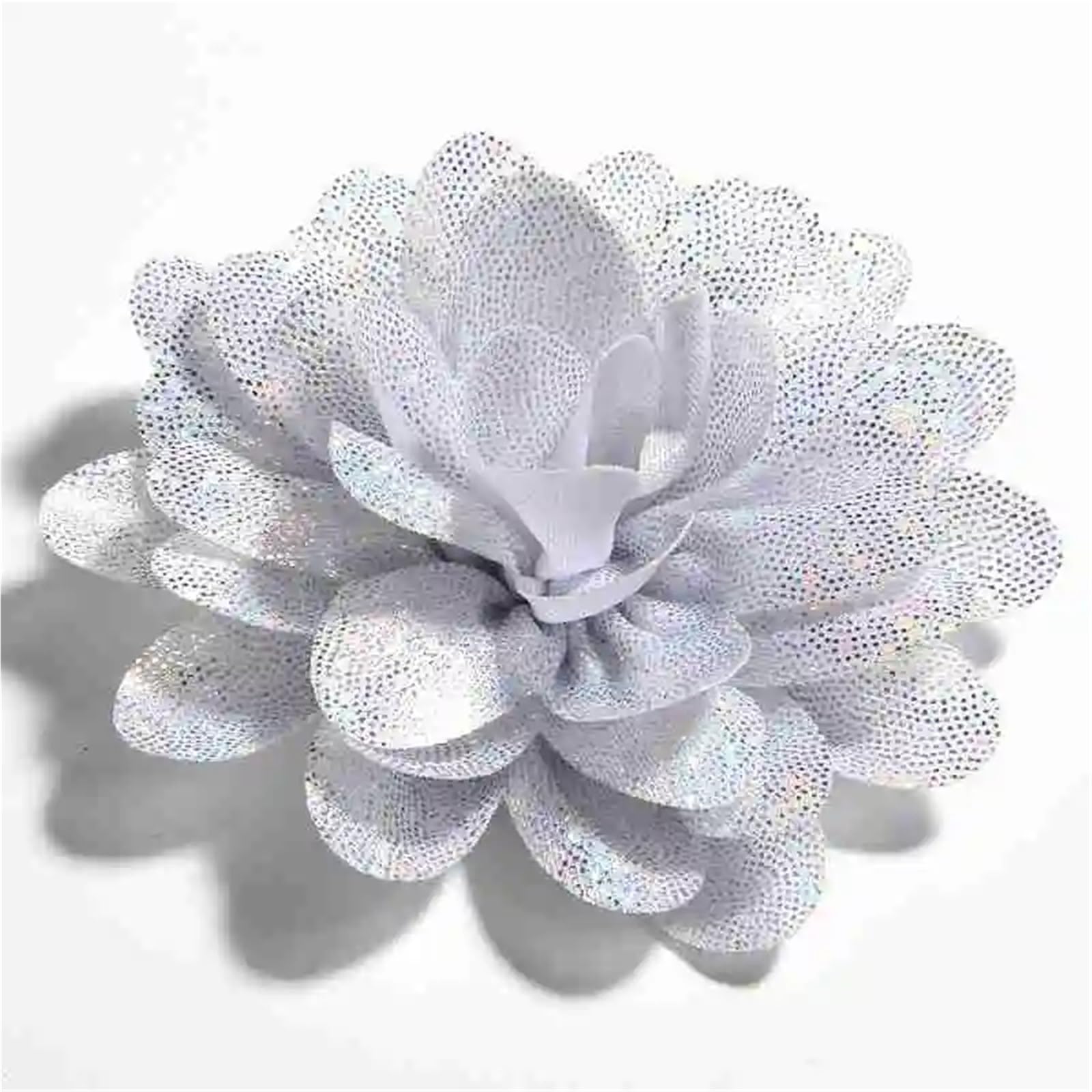 60 Fleurs artificielles argentées de 8 cm en mousseline métallique