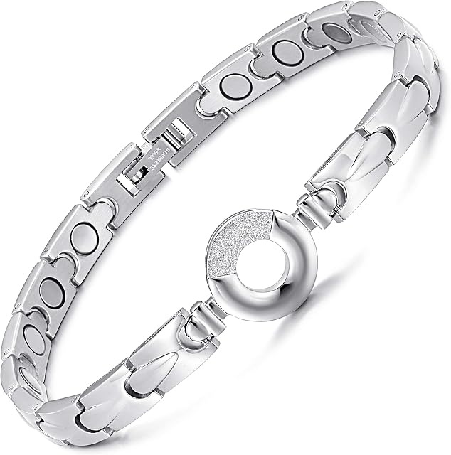 RainSo Womens Elegant Design Titanium Steel Magnetic Bracelets with Gift Box Adjustable