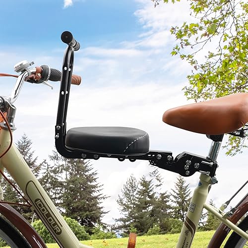 Miniatura 8 de Asiento de bicicleta para niños delantero, plegable montado en la parte delantera para bicicletas de ciudad, bicicletas híbridas de crucero, pedal