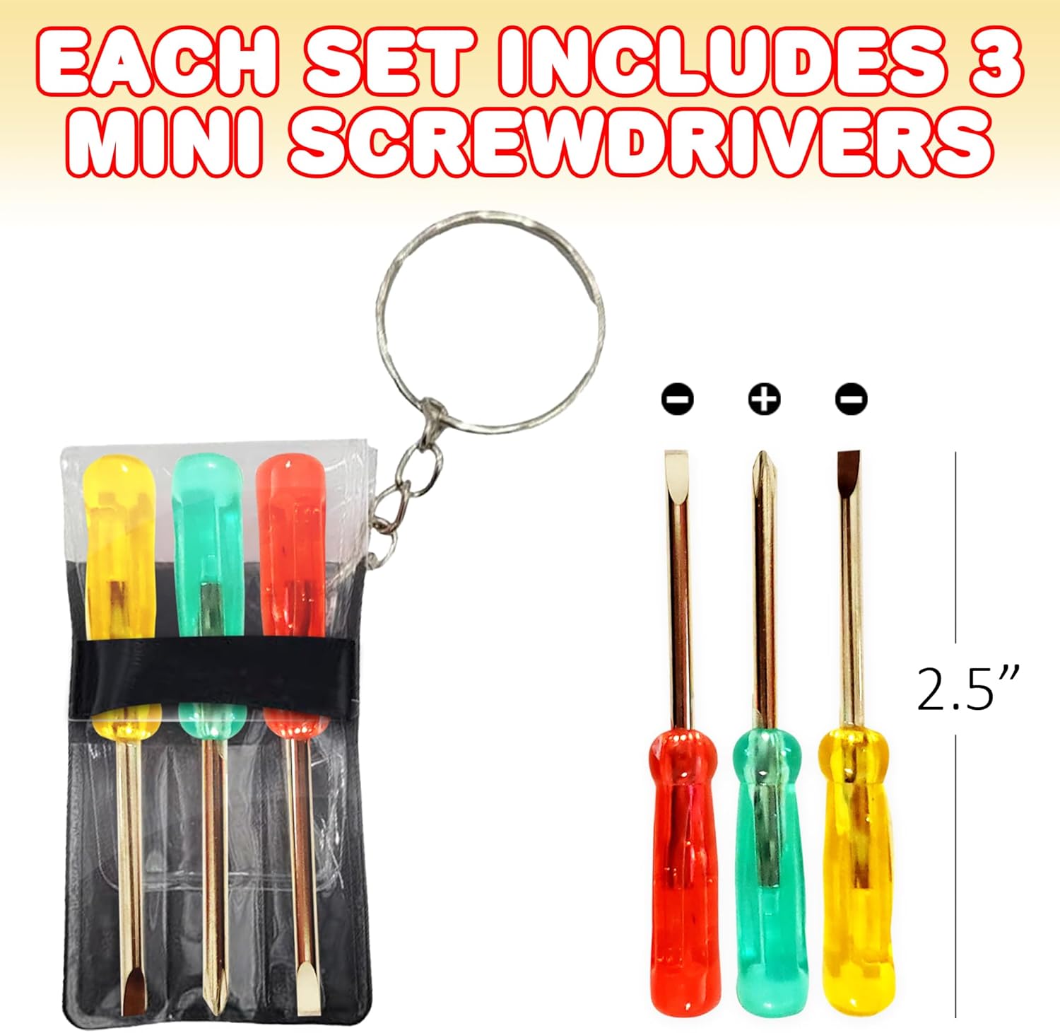 ArtCreativity Mini Screwdriver Set with Keychain (12 Pack) - Useful Adult Party Favors, 3 Screw Drivers in a Handy Portable Pouch, Pocket Screwdriver & Mini Toolkit, Xmas Stocking Stuffers - Image 4