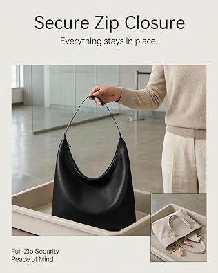 Large Hobo Bag for Women, Soft Vegan Leather Shoulder Tote with Zipper