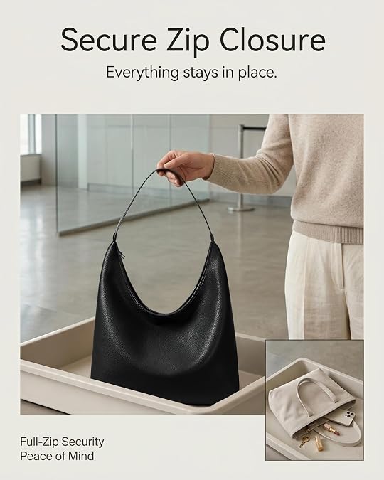 Large Hobo Bag for Women, Soft Vegan Leather Shoulder Tote with Zipper