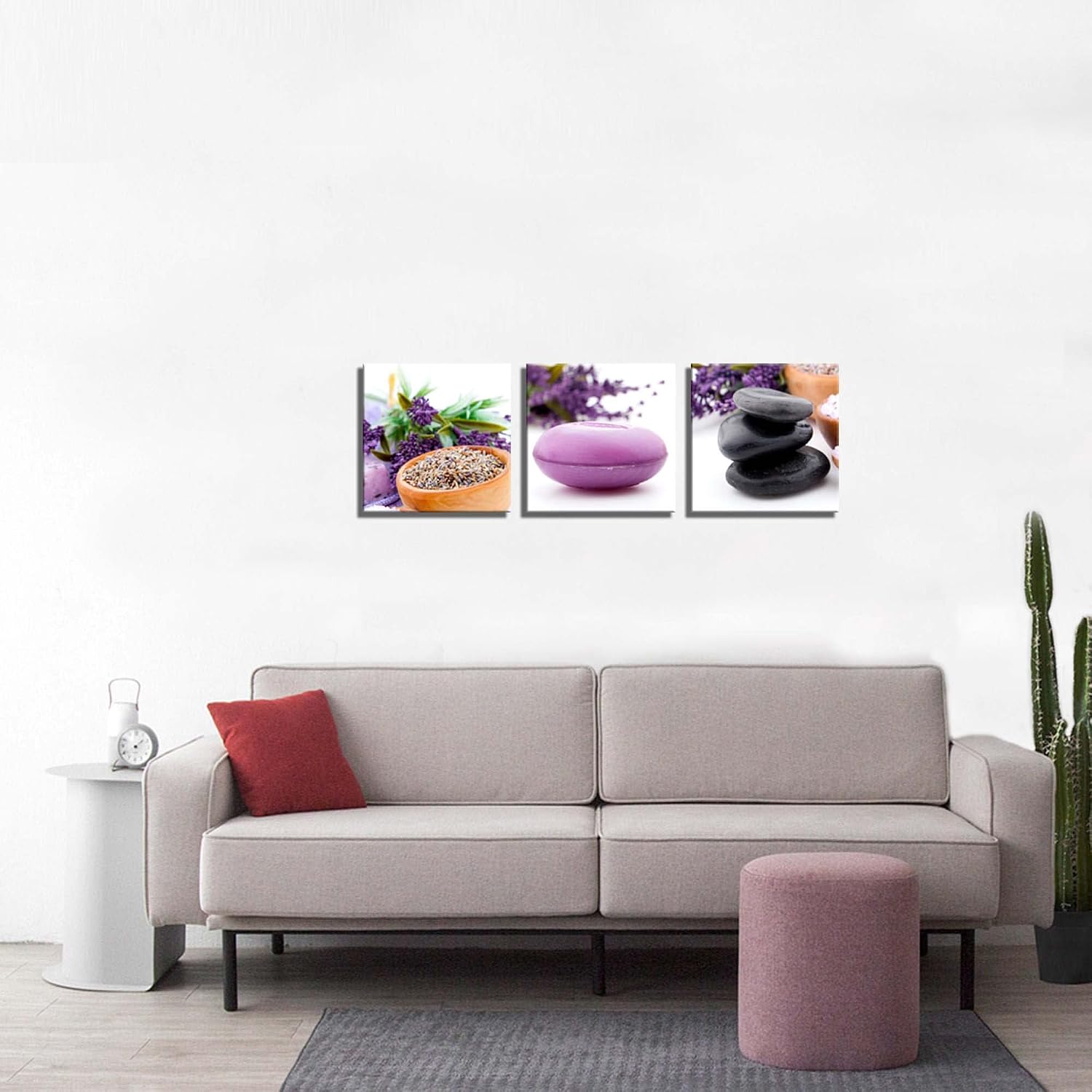 NAN Wind Zen Canvas Wall Art Spa Still Life With Purple Aromatherapy Candles And Zen Stone Aroma Lavender Flower Painting Pictures Print on Canvas Ready to Hang for Bathroom Decoration (12X12inchX3pcs, zen stone)
