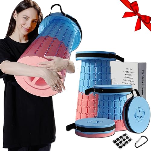 Miniatura 9 de Taburete plegable retráctil portátil mejorado de 19.7" con cojín, taburete plegable telescópico para adultos de alta resistencia con capacidad