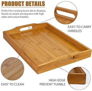 Vassoio In Bambù Con Manici 40x28x3 Cm - Per Colazione, Cena, Feste O Come Vassoio Da Letto - Foto 4