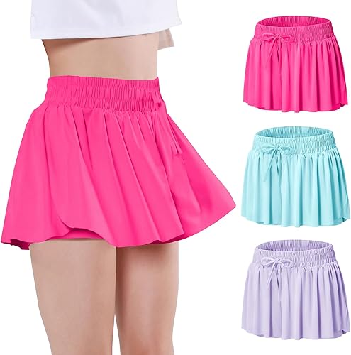 EXARUS Pantalones cortos de mariposa para niñas, falda pantalón de baile fluido, falda atlética para animar a adolescentes, para tenis, preppy, para