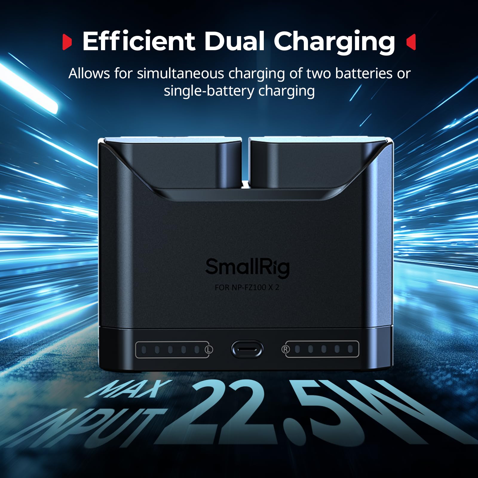 SMALLRIG NP-FZ100 Kamera-Akku Set für Sony, 22,5W-Doppel-Ladegerät mit 1940mAh-Akkus, Vollständig für Sony Alpha A7III, A7IV, A6700, FX3, FX30, A9, A7C, A7CII, A7RIII, ZV-E1 und ZV-E10II - 5483