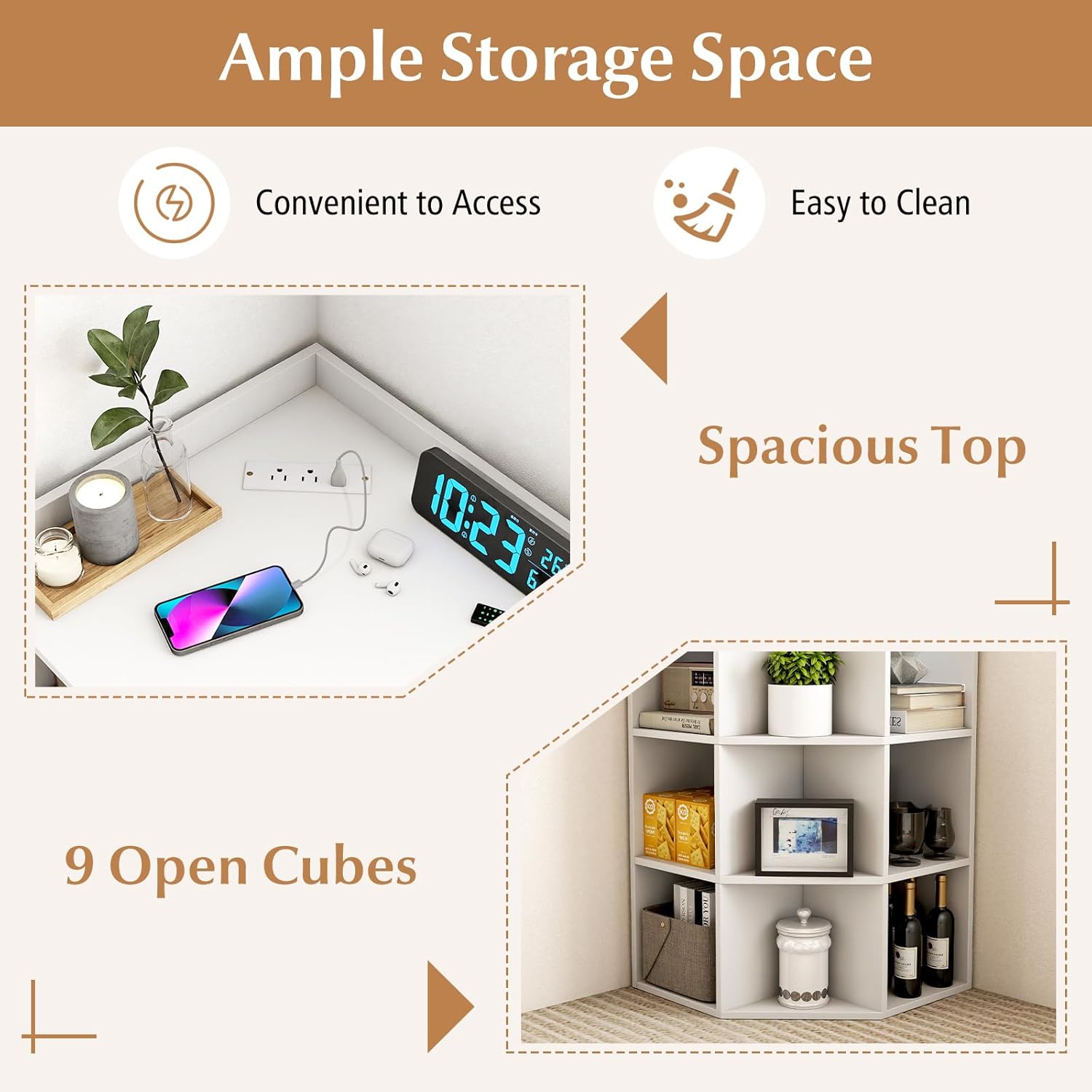 Giantex 3-Tier Corner Cabinet with Charging Station, Corner Shelf with 9 Cubbies, 1 USB Port & 1 Type-C Port, 4 Outlets, Cube Bookshelf, Storage Organizer for Small Spaces, Playroom, Living Room