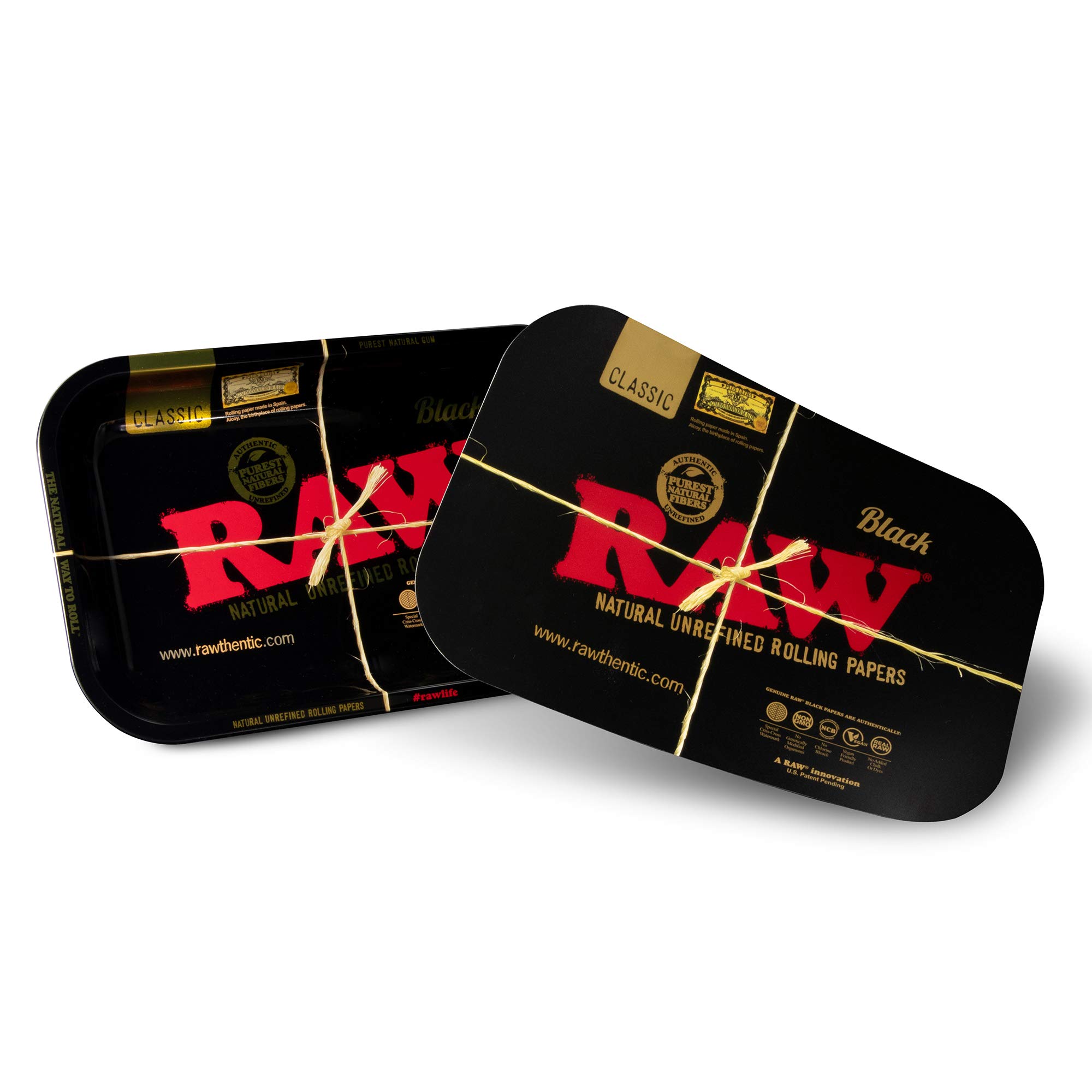 Raw Black,Gold Black Rolling Tray With Magnetic Tray Cover | Size Small 11'' X 7'' X 1'' | Secret Stash Concealed And Hidden