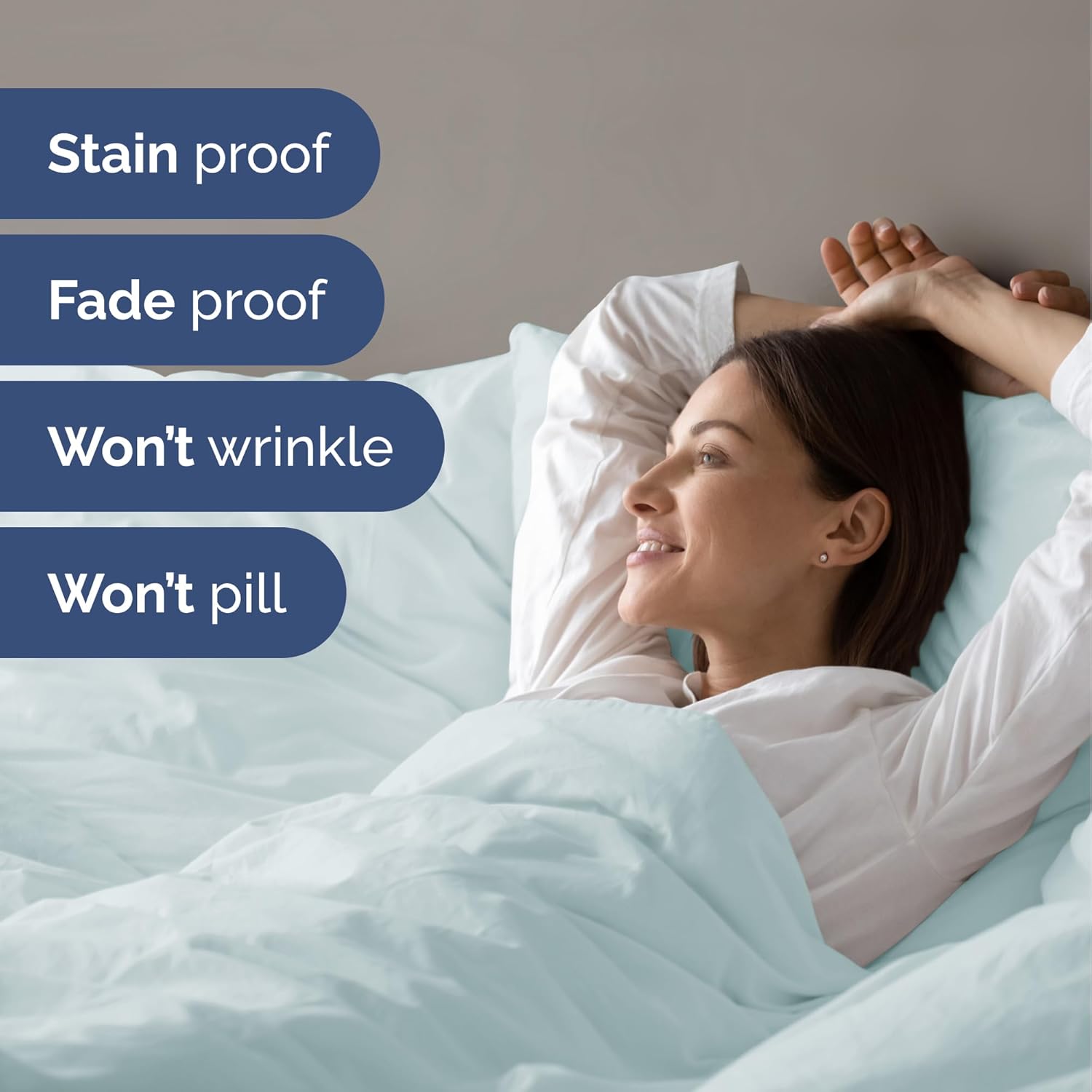 4pc Ice Blue Sheet Set with Duvet (Full Size) Bundle - Bed Set Includes Fitted Sheet, Flat Sheet, Duvet Cover & Pillow Cases/Shams - Hotel Luxury Bedding - Easy-Fit - Breathable & Cooling Duvet Set