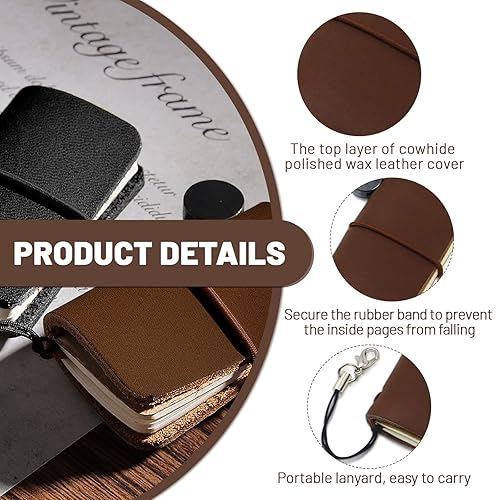 Miniatura 3 de Yitexin Pack of 2 Miniature Travelers Notebook 4.8x3.2cm(1.9x1.3), Handmade Tiny Leather Travels Notebook, Vintage Mini Notebook Diary Journal,