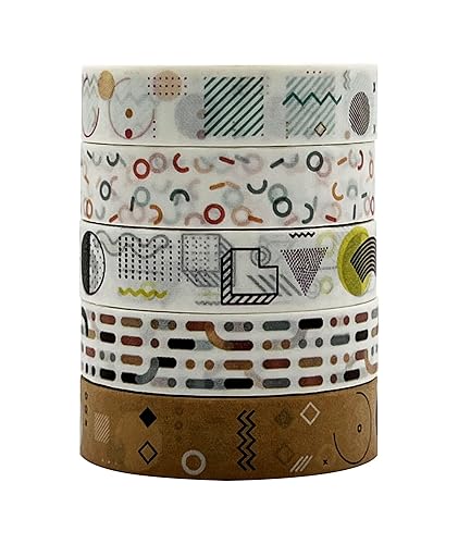 Miniatura 2 de Juego de 5 rollos de cinta Washi de cuadrícula de otoño 0394in de ancho básica fresca japonesa decorativa para artes manualidades álbum de recortes