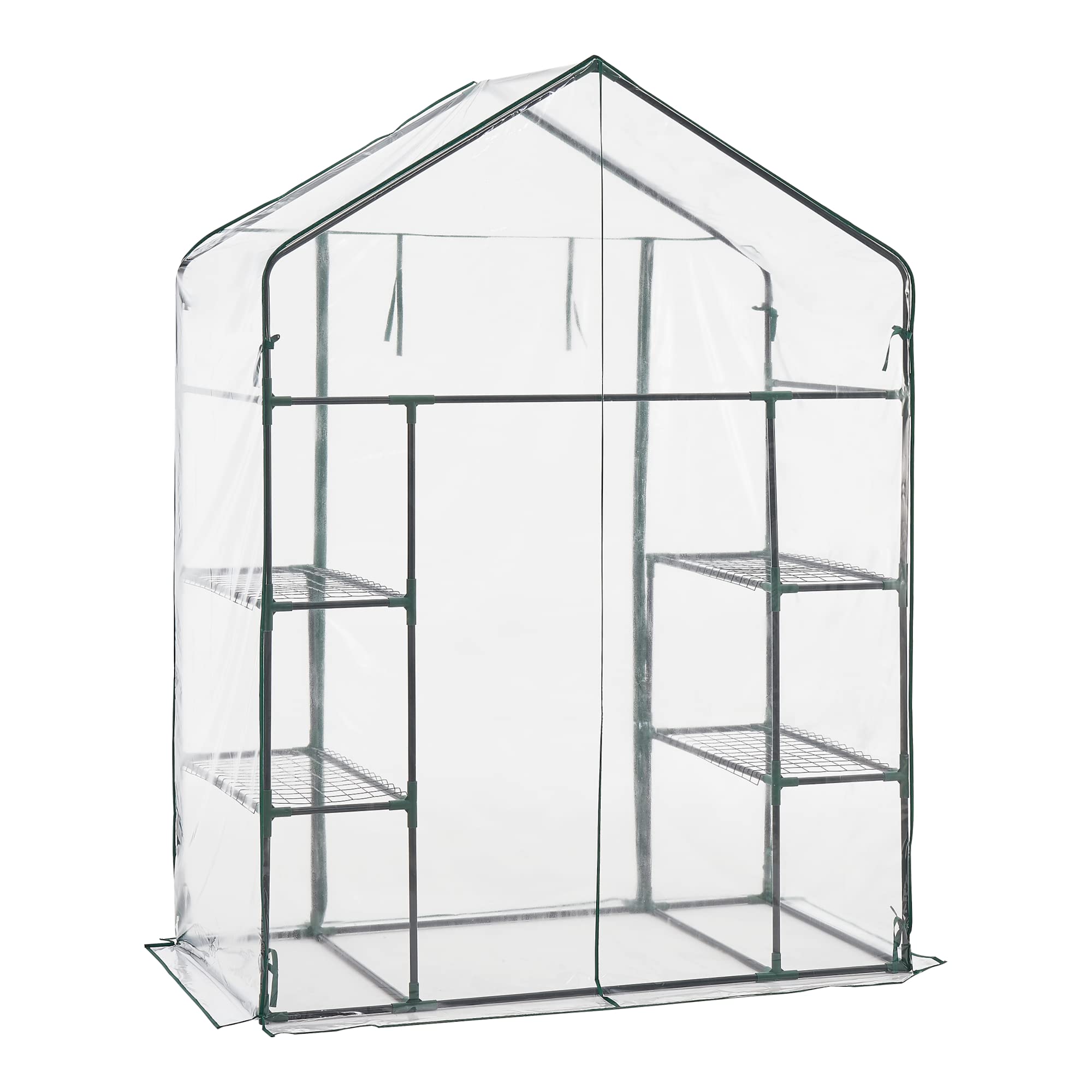[en.casa] Serra da Giardino con Scaffali a 4 Ripiani Struttura in Acciaio Copertura in PVC Trasparente Porta con Chiusura a Zip Serra a Casetta per Piante Orto 195x140x73 cm