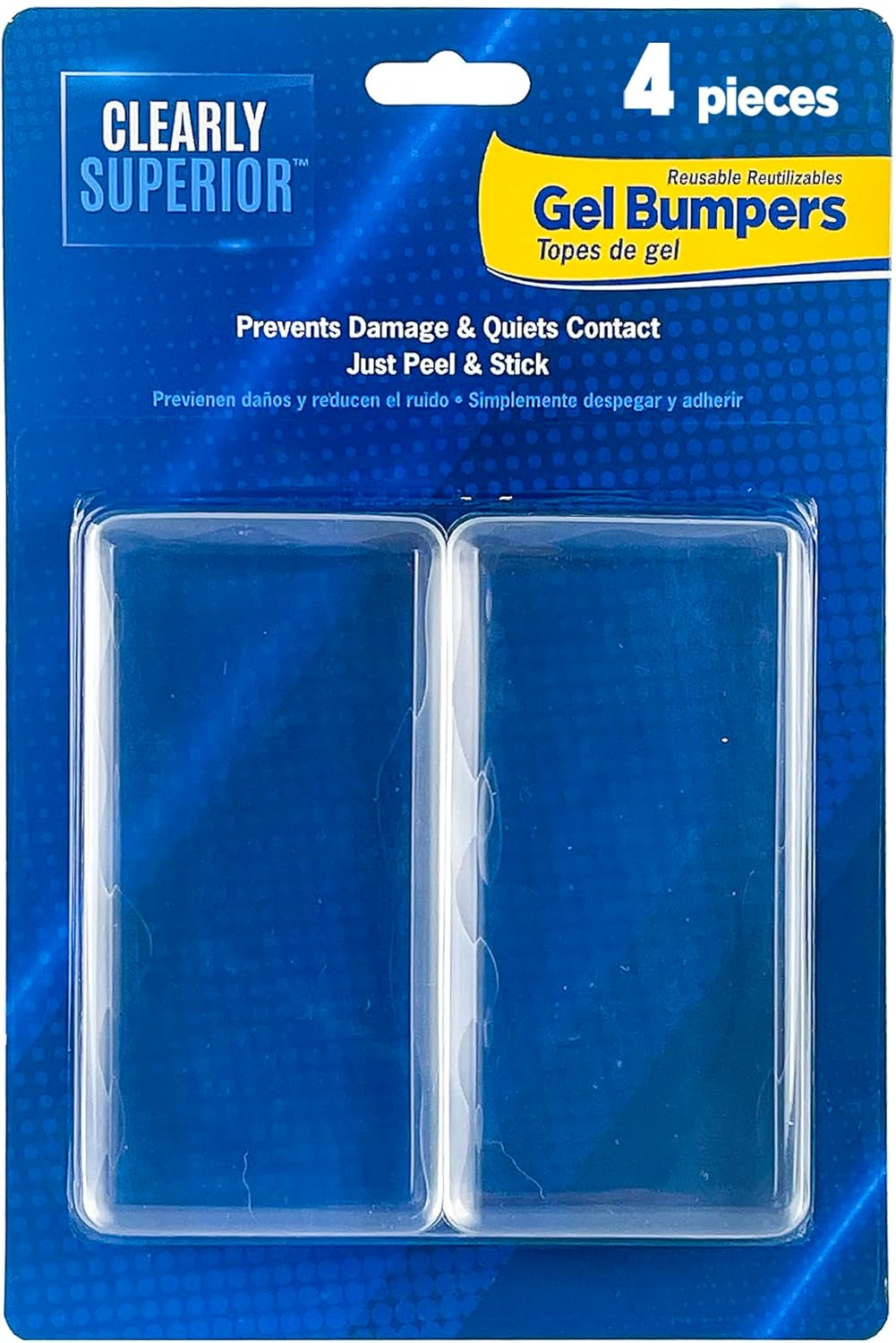 Heavy Duty Wall Protectors - Large 4 Pack Rectangle 4" x 2" x .30" - Shields & Quiets Doors, Large Furniture, Bedframes, Appliances - Reusable and Easy to Apply Polymer Gel Bumpers