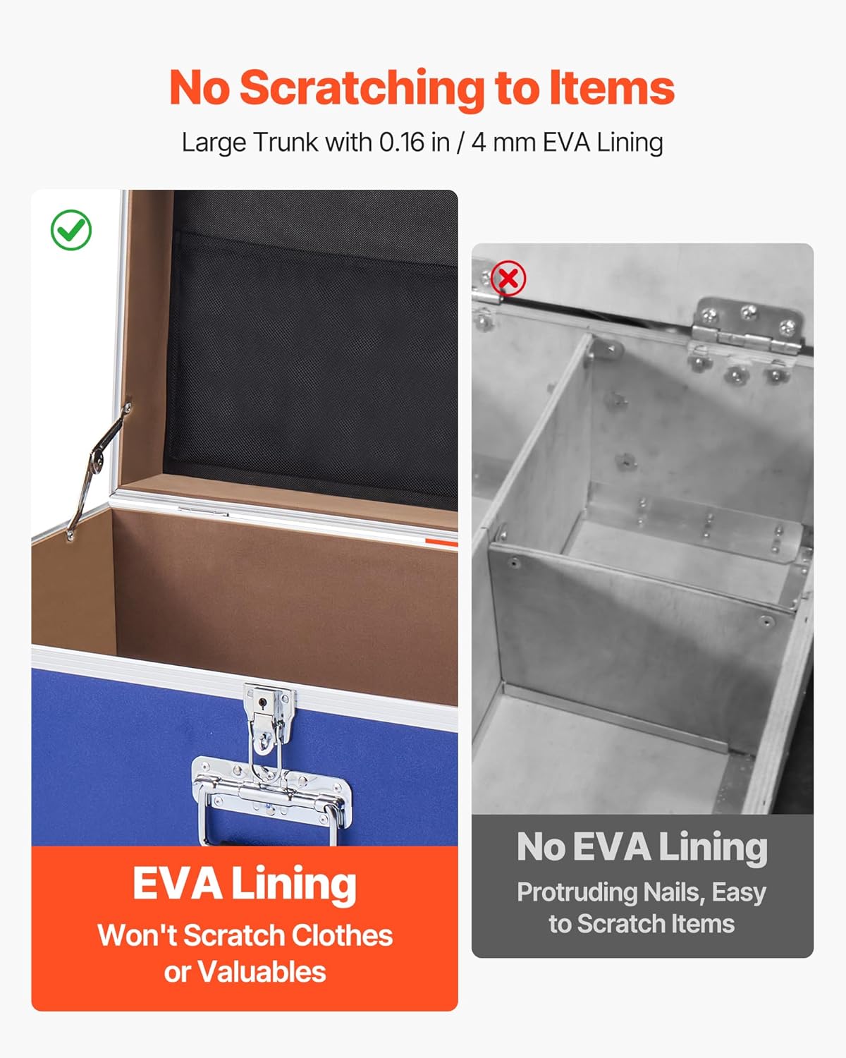 VEVOR Storage Trunk, Set of 2, Wooden Suitcase Storage Boxes with Padlocks, Large Trunk Includes Casters & 3 Metal Handles, Decorative Store Chest with Lids for Travel, Apartment, Dorm, Blue