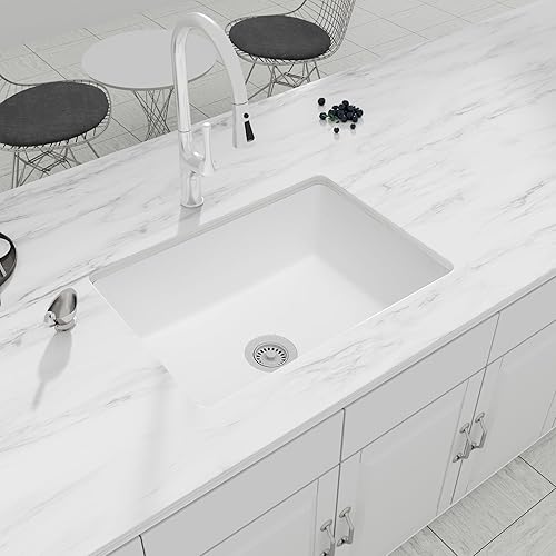 Miniatura 8 de MONSINTA Fregadero de cocina blanco, fregadero de cocina compuesto de granito blanco de 27 pulgadas, fregaderos pequeños y profundos de 27 x 18 x 9