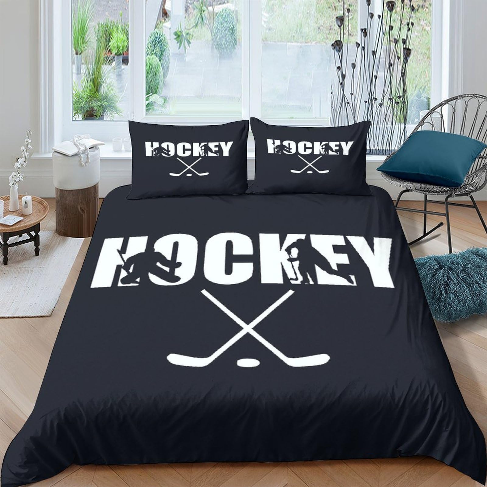 Ctjqhvkz Style-8 3D Printed Hockey Theme Fitted Sheet Microfiber Black Bed Cover Sports Pattern For Bedroom Dorm Protective Decor Single（135X200cm）