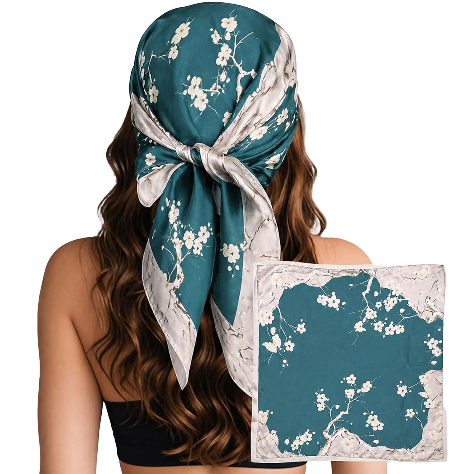 Nwdey Women's 1 Pc Style 39 Head Scarf For Silk Like Satin Hair Scarf Large Square Printed Bandanas 35 Inch Silk Scarves For Sleeping Neck Scarf Hair Wrap (1 Pc Style 39)