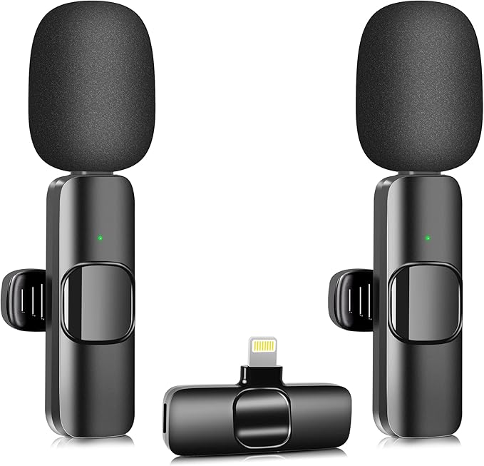 Hanmer Wireless Lavalier Microphone for iPhone iPad, 2 Mini Microphones