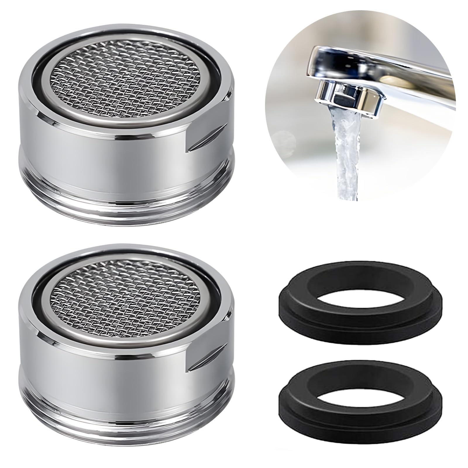 Koprek Women's Silver 2 Pcs M24 Tap Aerators, 24Mm Tap Water Filters For Taps, Tap-Filter Nozzle With Gasket, Taps Air Aerators, Kitchen Taps Aerator For Kitchen & Bathroom Mixer, Faucet Filter Replacement Insert