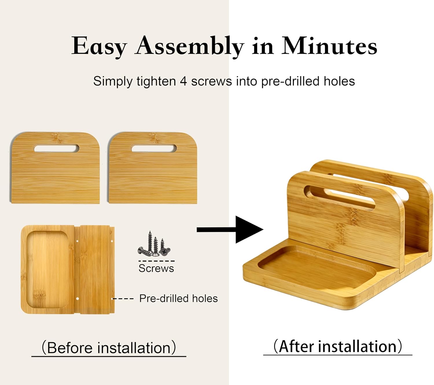 Napkin Holder for Table with Salt and Pepper, Bamboo